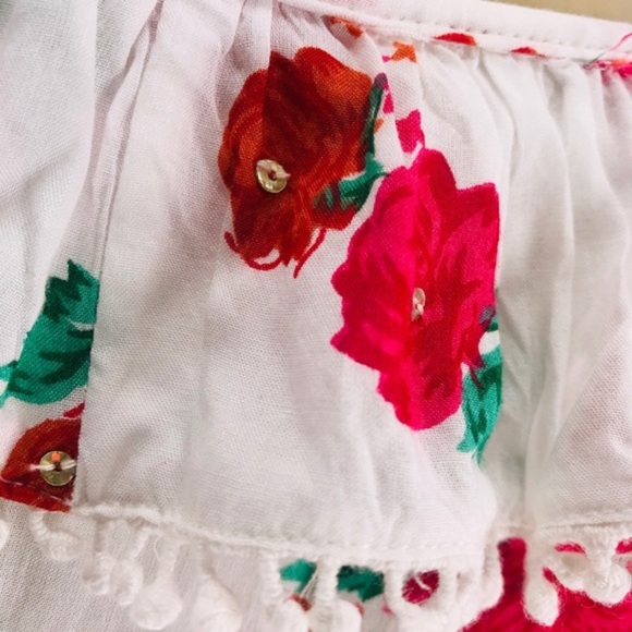 Miss June Flutter Ruffle Red Rose White Dress - Picture 4 of 7